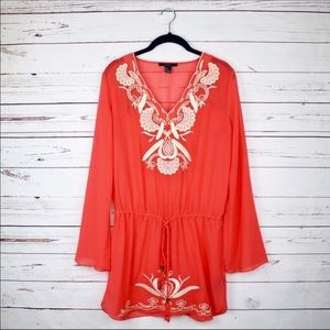 Embroidered Sheer Chiffon Dress/Cover